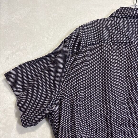 Untuckit Cadalso Button Up Short Sleeve Shirt 100% Linen Geometric Navy Size XL - Picture 13 of 16